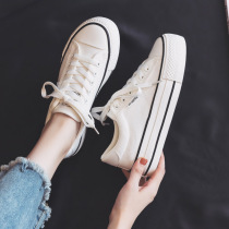 Hong Kong thick bottom canvas shoes women 2022 spring new Joker thin Korean version of small white shoes flat bottom low top board shoes