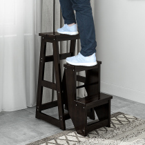 Home Solid Wood Ladder Stool Dual-use Stool Multifunction Stairs Chair Folding High Stool Simple Two Step Step Ladder