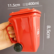 Creative mug trash can shape ceramic coffee cup boys large capacity with lid water Cup personality trend