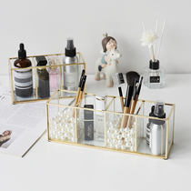Nordic style Brass cosmetics classification Gold glass box desktop lipstick makeup brush four-grid storage ornaments