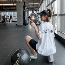 New fitness clothes womens long and short sleeve yoga top quick clothes loose print running blouse sports T-shirt set