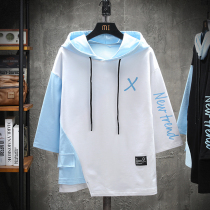 Summer Lianhood 70% sleeve necropolis male trend Korean version loose short sleeve T-shirt male student ins big code 7 50% sleeves