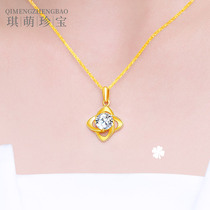 999 Pure gold four-leaf Clover pure gold pendant 24K gold necklace Female Clavicle set chain Jewelry Valentines Day gift