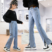 Girls Open Fork Jeans 2022 Spring Summer CUHK Tong Han Edition Swarm up Masculine Pants Spring Autumn Long Pants Tide