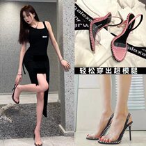 Great King AW High Heels Shoes 2022 New Summer Sexy Clear Water Drill With Slim Heel Rivet Sandals Women Two Wear