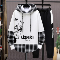 Youth autumn and winter plus velvet clothes boy clothes junior high school students suit trend coat handsome big children autumn clothes