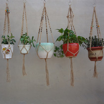 Pure hand-woven natural hemp rope basket net pocket cotton thread flower pot hanging pocket living room balcony hanging net bag can be customized