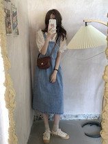 2021 summer new sweet cool salt fried street age-reducing socialite short-sleeved denim strap dress womens two-piece suit