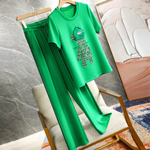2022 Spring Summer Trendy Ocean Air Short Sleeves Green Casual Fashion Loose Broadlegged Pants Sportswear Suit Women Spring Autumn