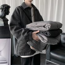 2022 new autumn and winter fluff coat mens trend fat size casual jacket harbor style striped coat