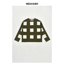 MEGA SUEN VISCOSE VISCOSE ROUND NECK PLAID JERSEY T012207GNWT MEGASUEN