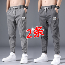 Summer thin section 90% bunches of jeans Mens elastic casual pants overalls for 9 minutes Harlan pants men loose