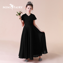 Childrens black chiffon evening dress childrens concert violin performance dress Girls piano performance suit winter