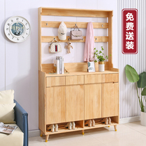 Solid wooden cap shoe cabinet household entrance doorway door door door door locker multi-function locker large capacity pine locker