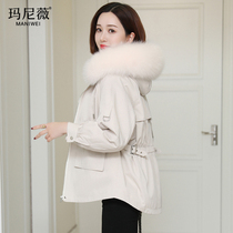 New Haining Parker 2021 Winter model womens little fox fur collar fur Rex rabbit hair liner coat