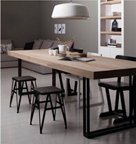 Nordic creative solid wood Office conference table simple modern iron desk Workbench rectangular dining table and chair combination