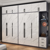 Glass door wardrobe household bedroom modern simple wooden storage cabinet overall light luxury flat door assembly wardrobe