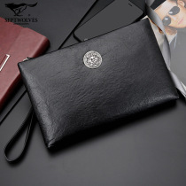 Seven Wolves Mens Handbags Real Leather Bag Business Casual Hands Catch Bull Leather Hand Grab Bag Large Capacity Wallet Tide