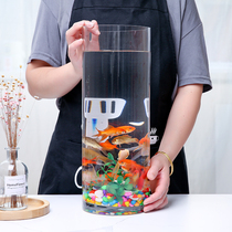 Ultra-white thickened round glass fish tank Living room desktop small household fish tank Cylindrical goldfish tank Feng Shui lucky tank