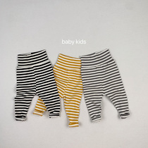 Spring and autumn money pure cotton male and female baby high waist and belly protection striped with underpants baby outside wearing big fart long pants to open gear