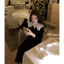 Annual meeting high cold fan Yujie womens temperament long skirt French Hepburn wind black gold velvet jumpsuit autumn and winter