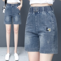 High-grade denim shorts womens high waist summer thin section 2021 new loose fashion large size straight five-point pants