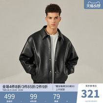CHINISM 2022SS CH black PU leather jacket man American Tide Card High Street Locomotive Flipped Leather Jacket