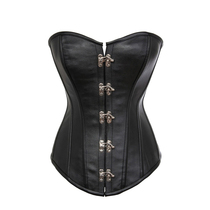 New sexy belly black leather steel Corset strap lock buckle waist waist waist abdomen body shaping shirt top Corset