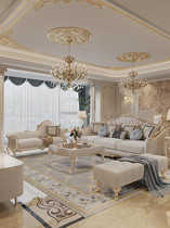 French light luxury sofa solid wood carved fabric three people double chaise combination sofa high-end villa European luxury