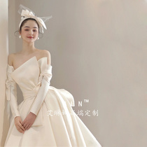 French chest satin long sleeve main wedding dress 2021 new bride hubsen Super fairy simple temperament tailing