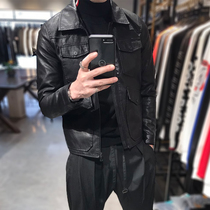 Mens leather men plus cotton thick slim Korean version of tide handsome leather jacket jacket jacket motorcycle lapel winter short PU