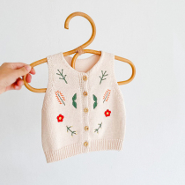 Girls spring new sweater vests male and female baby knitwear spring autumn baby knit waistcoat Shoulder Foreign Air Wear