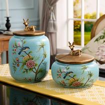 Blue-and-white porcelain with the storage tank tea large diameter sealing Chinese decoration entrance living room shelf decoration storage