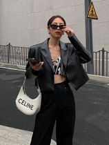  HUYIFAN black leather small jacket female 2021 autumn new loose temperament short pu leather motorcycle jacket