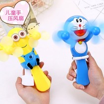 New manual fan hand pressed portable children cartoon bites when cat double fan mini student hand press small hand