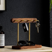 Black Walnuts Wood Key Shelf Creative Pendulum Door Brass Hook Shelve Shelf Desktop Genguan Key Rack Containing Box