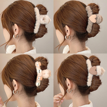 Autumn and winter plush clip clip female hairclip back of the head large hairy hair card Korean Net Red Shark clip headdress