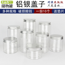 (Pack of 10-Aluminum silver cover)Sealed jar Food grade box Round storage plastic bottle with lid storage box