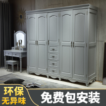 American full solid wood wardrobe bedroom country retro light luxury log children push-pull four-door five-door oak cabinet