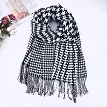 2020 autumn and winter black and white thousand bird grid scarf female European and American Japanese and Korean imitation cashmere tassel bib shawl