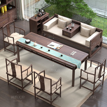 Black walnut tea table and chair combination New Chinese solid wood Zen office Kung Fu tea table Simple modern tea room tea table