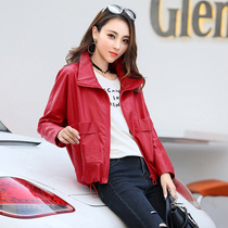 Leather loose leather women autumn and winter New Haining casual leather jacket sheep leather plus velvet short fashion coat tide