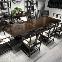 Black sandalwood large board tea table log New Chinese style minimalist modern dining table and chairs combined walnuts owner desk