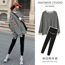 Pregnant Woman Suit Spring Autumn New 2022 New Blouses Net Infrared Out Fashion Money T-shirt Spring Dress Striped Sweatshirt