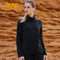 Jeep fleece sweater womens fleece pullover base shirt top outdoor plus velvet warm half zipper open chest jacket