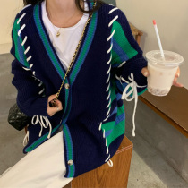 Striped sweater womens spring and autumn loose lazy wind outside sweater cardigan jacket design sense niche long sleeve top