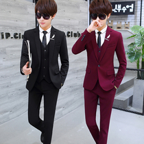 Korean casual single western coat fashion men's slim and handsome small suit men's autumn professional suit set of three