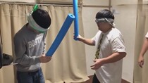 Blindfolded each others sticks head battles hollow bars buoyant foam sticks swimming sticks floating sticks martial arts shaking