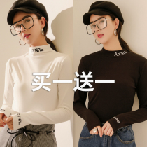 Half high collar plus velvet base shirt Women autumn and winter New 2021 black interior long sleeve T-shirt foreign style coat women spring and autumn