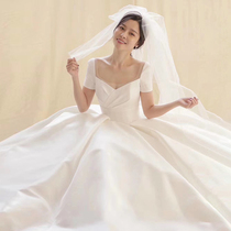  French satin light main wedding dress 2021 new simple princess style dress female summer high-end sense trailing gauze